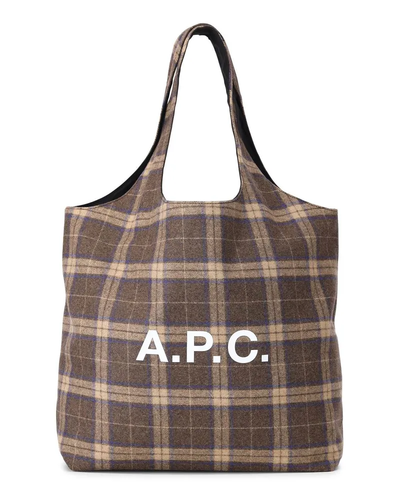A.P.C. Karierter Shopper mit Logo Braun