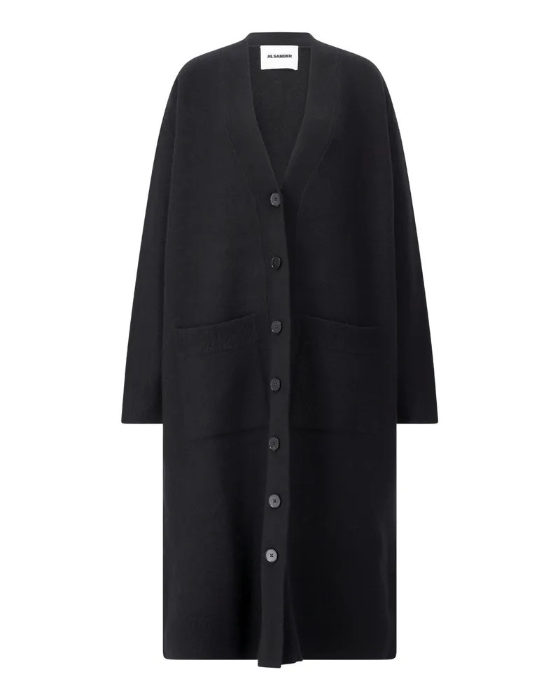 Jil Sander Lange Strickjacke aus Wolle Schwarz