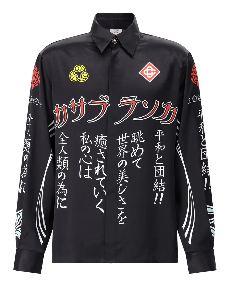 Casablanca Paris Seidenhemd mit Print Schwarz