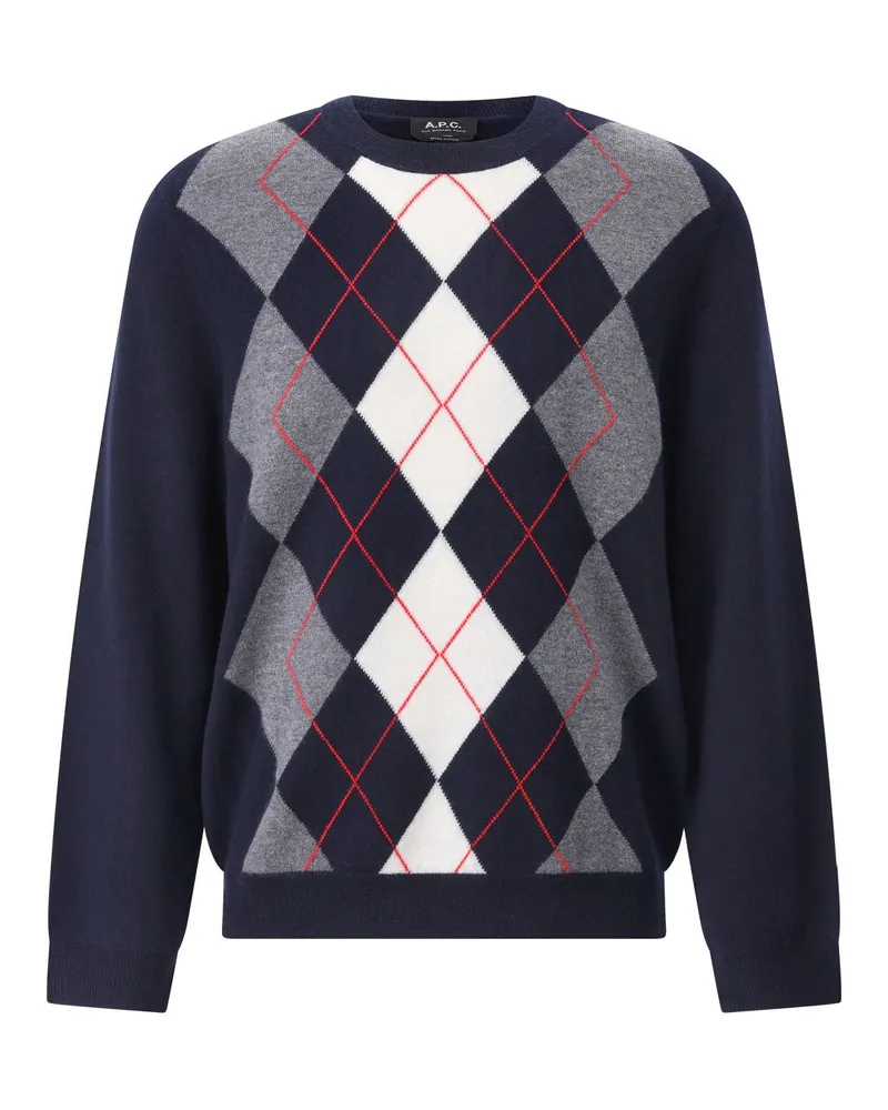A.P.C. Pullover Evan mit Argylmuster Dunkelblau