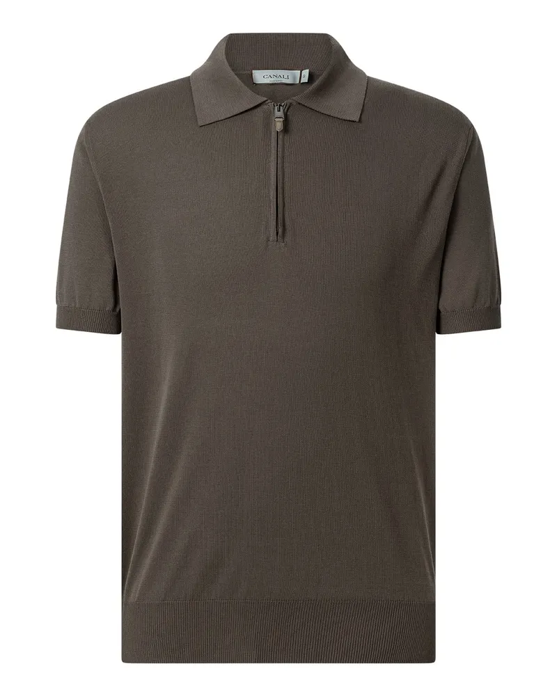 Canali Poloshirt mit Reißverschluss Braun