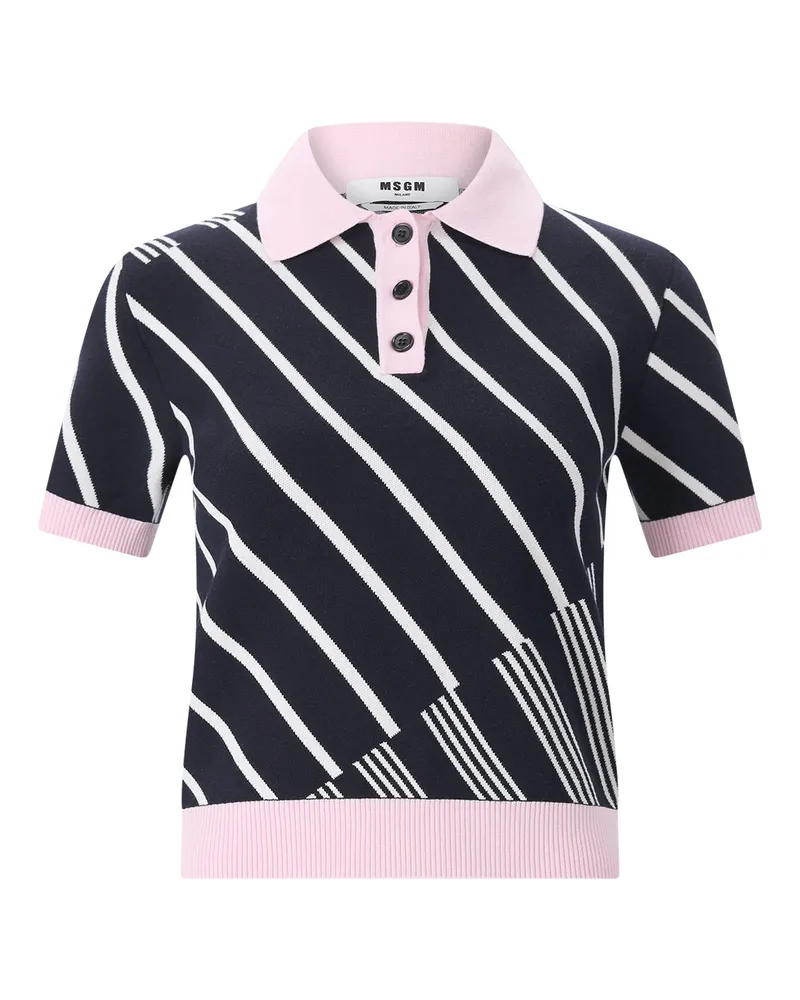 MSGM Gestricktes Poloshirt mit Streifendesign Navy