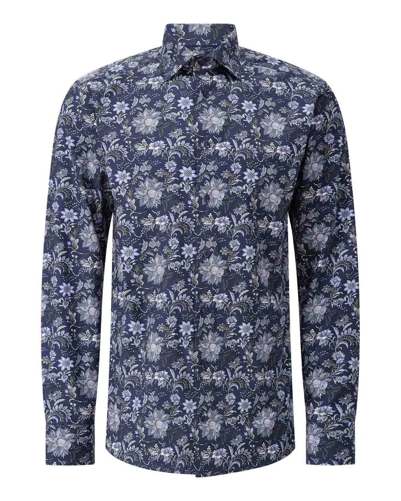 Eton Slim-Fit Hemd mit floralem Muster Dunkelblau