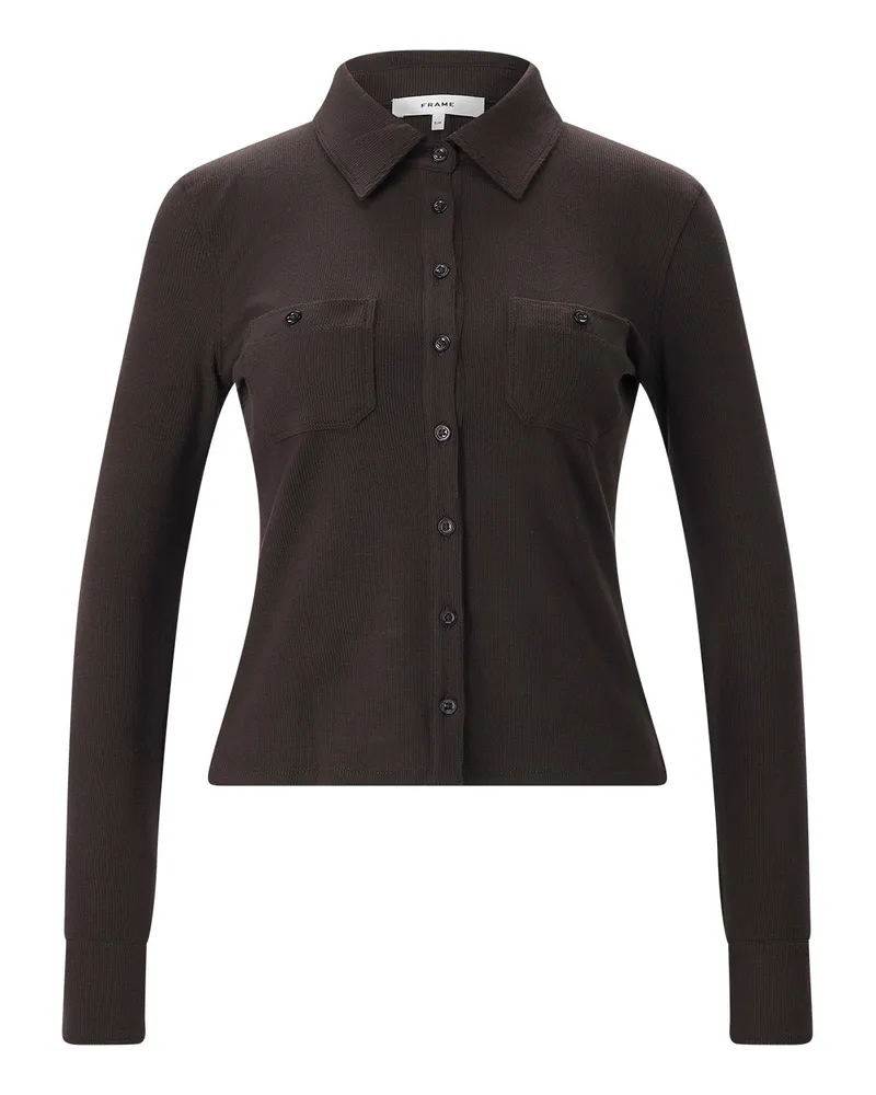 Frame Denim Langarm Poloshirt Dunkelbraun