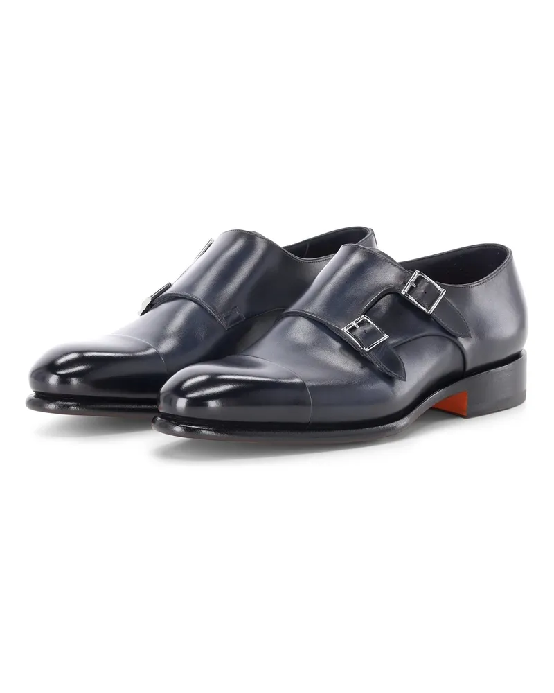 Santoni Doppel-Monkstraps aus Leder Navy