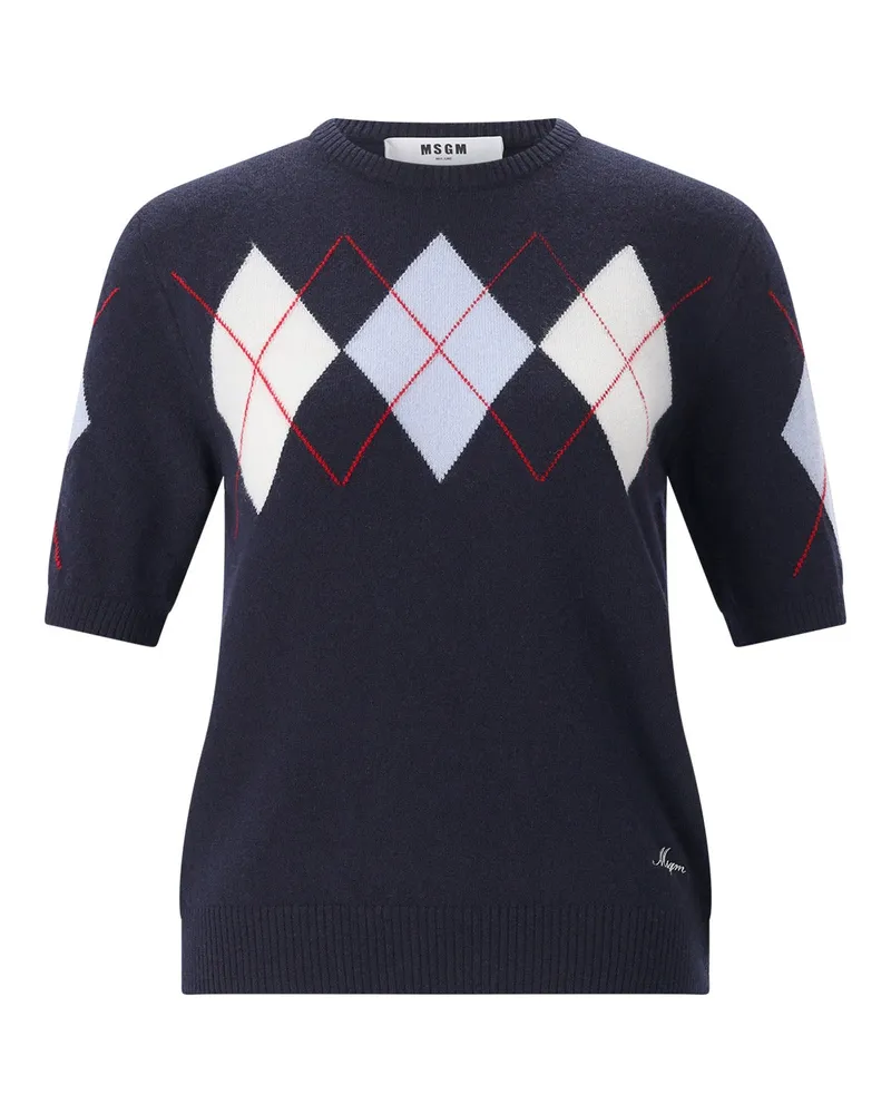 MSGM Kurzarmpullover aus Merinowolle und Kaschmir Navy