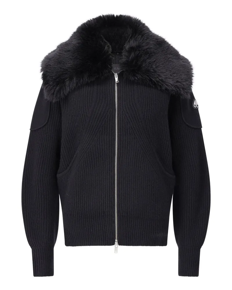 Moose Knuckles Strickjacke mit Fellbesatz Schwarz