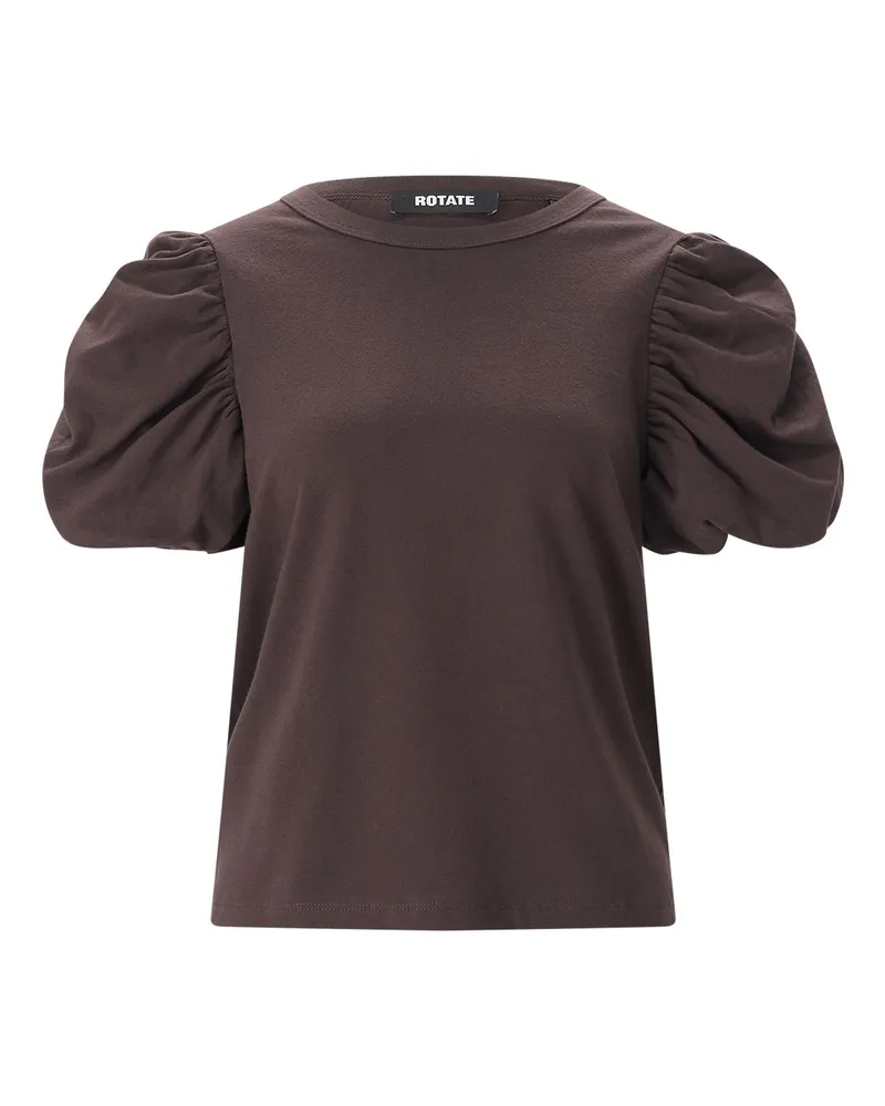 ROTATE Birger Christensen T-Shirt mit Puffärmeln Dunkelbraun