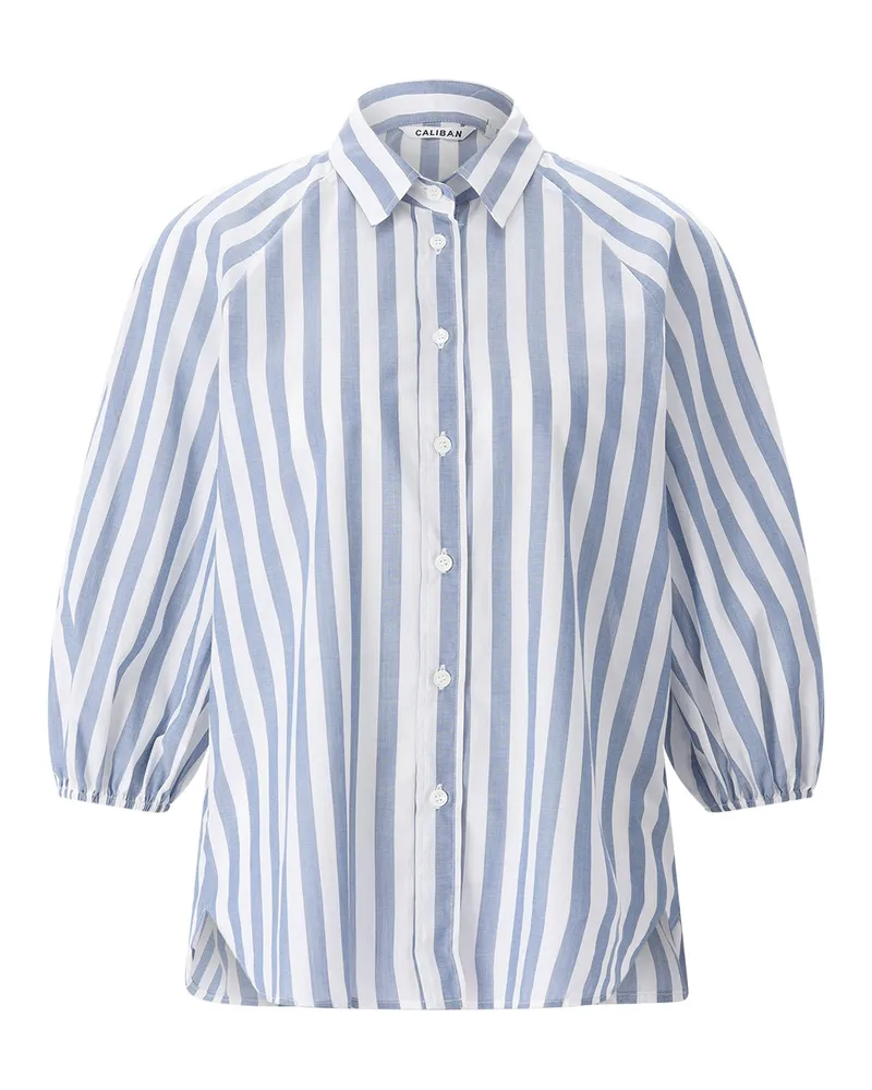 Caliban Gestreifte Hemdbluse aus Baumwolle Blau