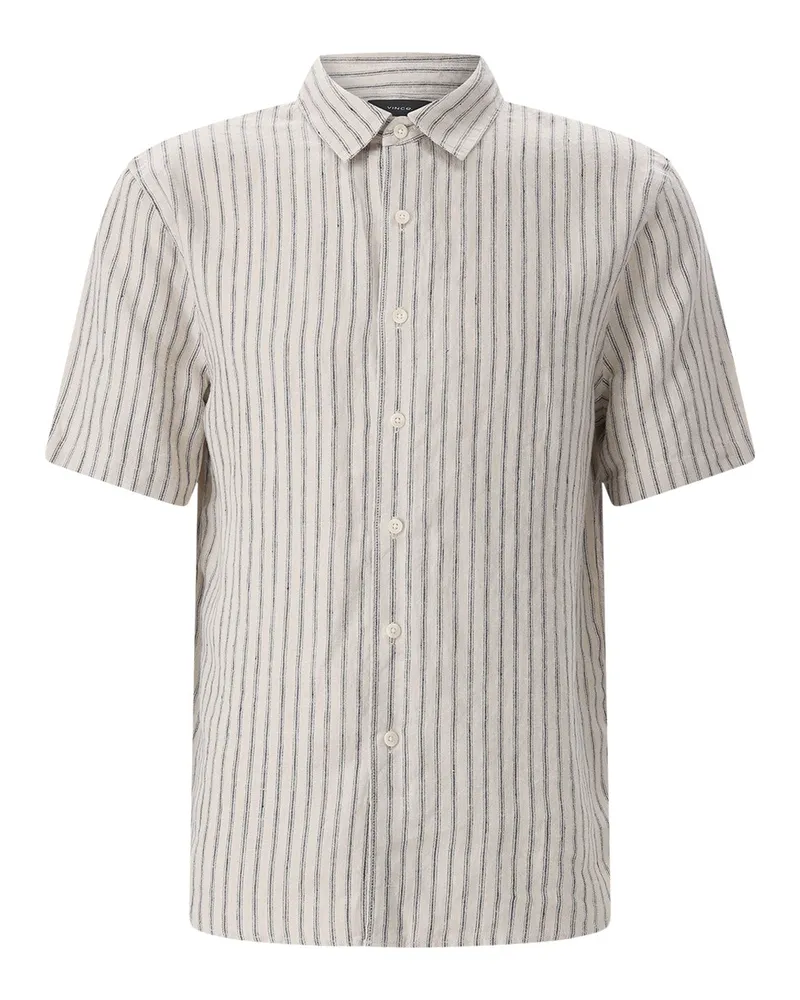 Vince Gestreiftes Kurzarmhemd Hellbraun