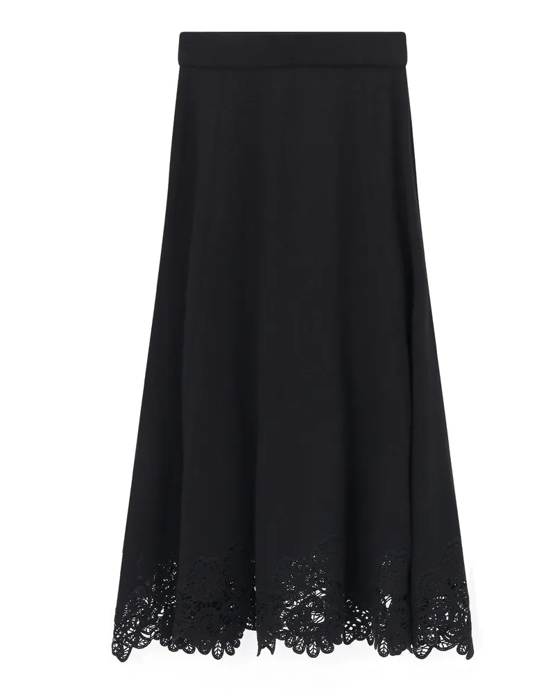 Zimmermann Midirock mit Spitze aus Wolle Schwarz