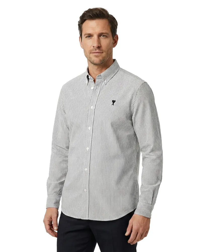 AMI Paris Gestreiftes Hemd mit Logo Weiß