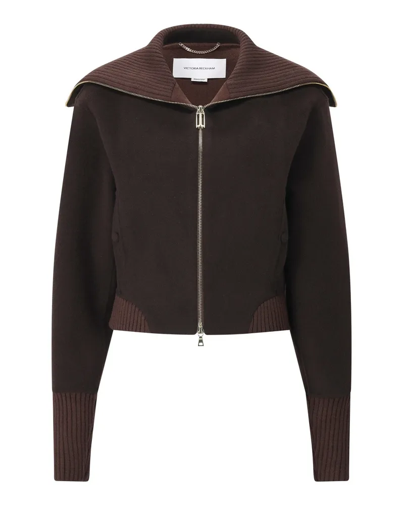 Victoria Beckham Bomberjacke aus Woll-Kaschmir-Mix Dunkelbraun