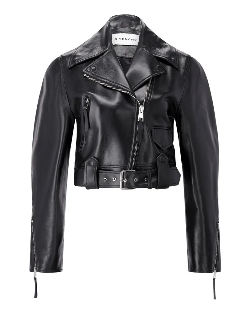 Givenchy Cropped Biker-Jacke aus Leder Schwarz
