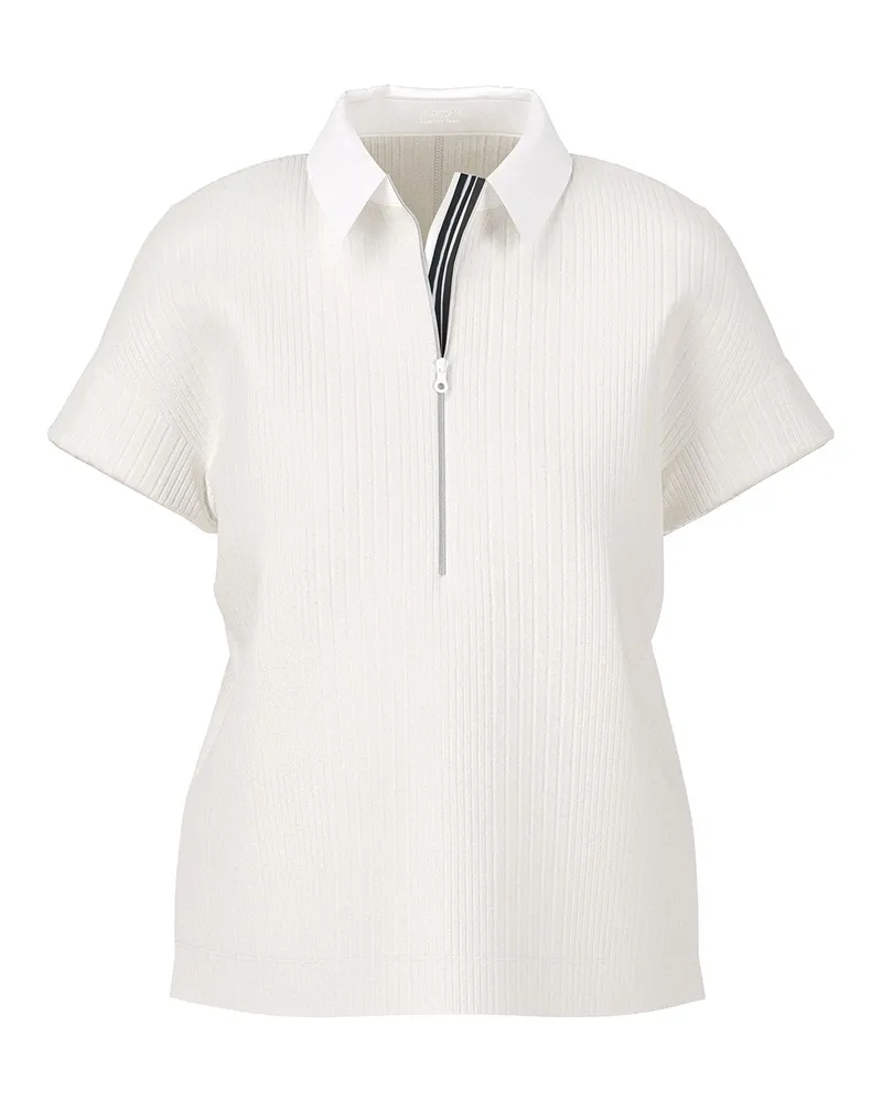 Marc Cain Geripptes Polo-Shirt aus Satin Weiß