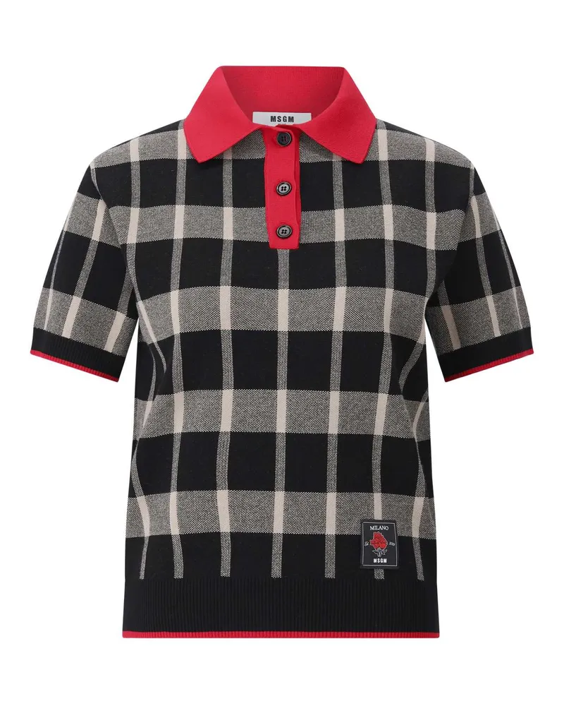 MSGM Kariertes Poloshirt Schwarz