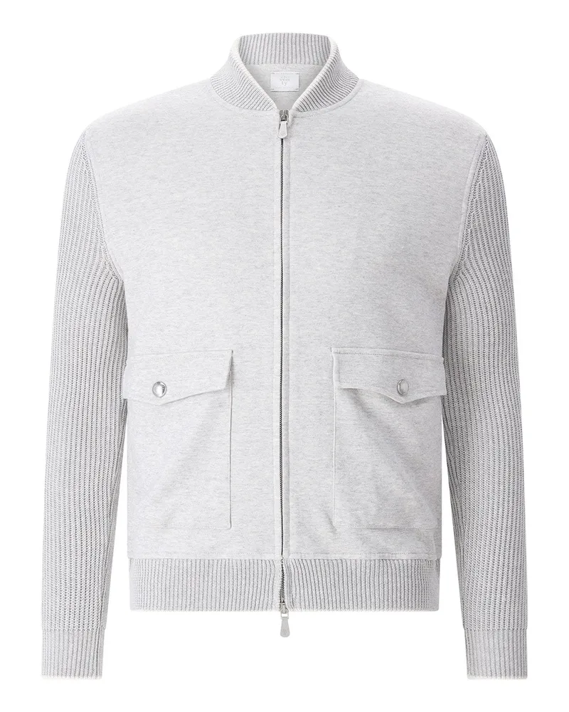Eleventy Strickjacke aus Baumwolle & Leinen Hellgrau