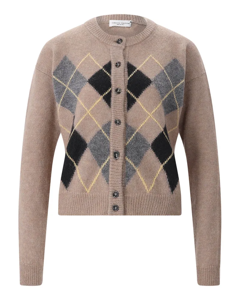 Roberto Collina Strickjacke mit Argyle-Muster Hellbraun