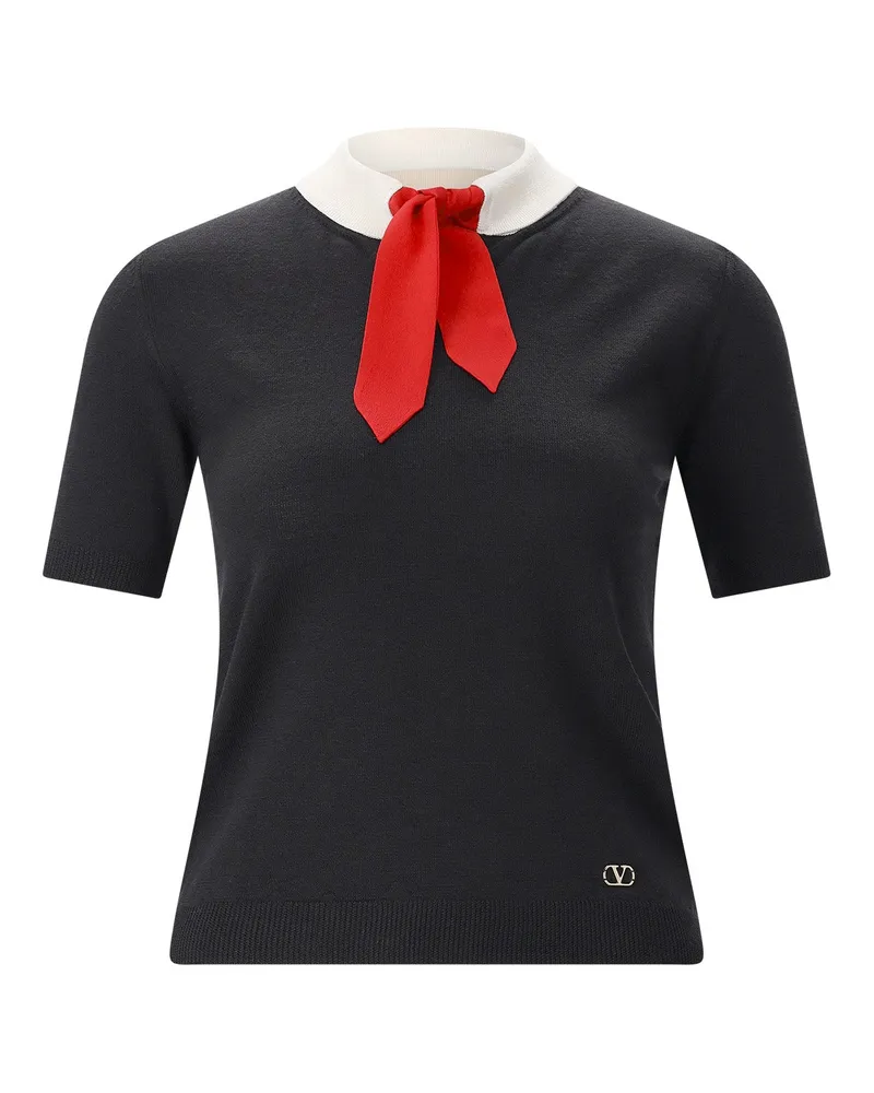 Valentino Garavani Kurzarmpullover mit Seiden-Detail Schwarz