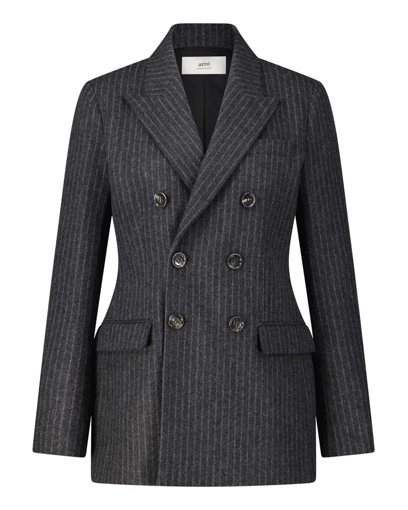 AMI Paris Doppelreihiger Blazer aus Wolle Grau