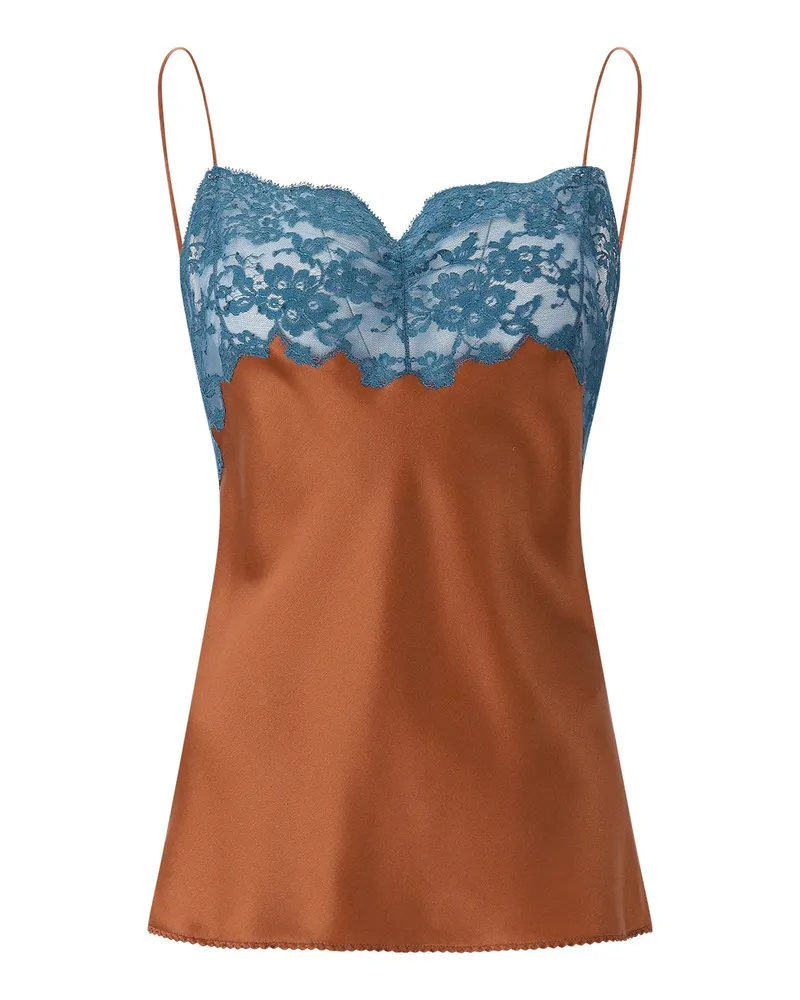 Saint Laurent Spitzen-Top aus Seidensatin Braun