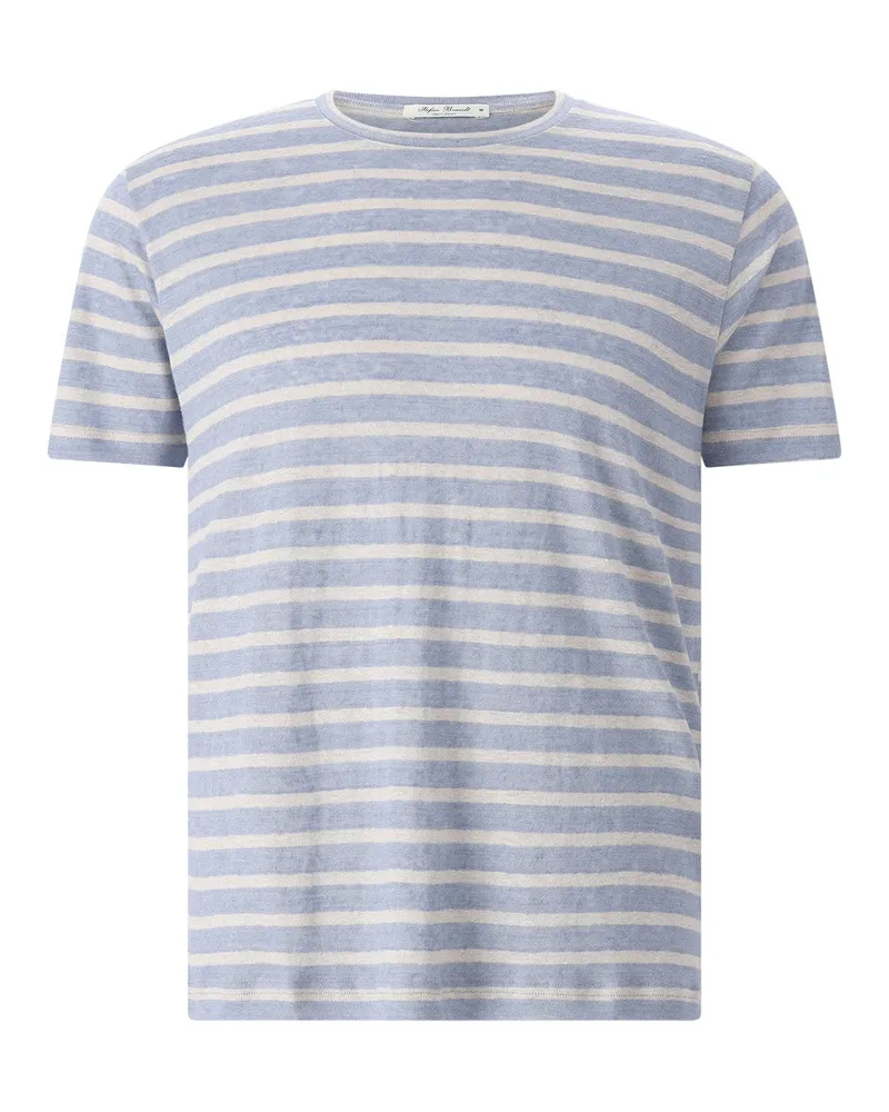 Stefan Brandt Gestreiftes T-Shirt Enno aus Leinen Blau