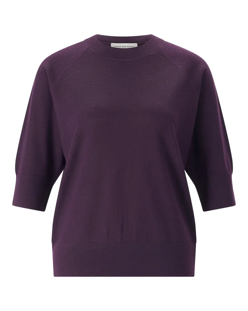 Dries van Noten Kurzarmpullover Tuan aus Merinowolle Dunkellila