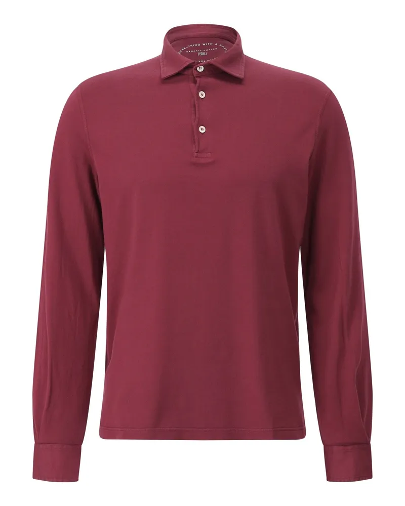 Fedeli Langarm-Poloshirt aus Baumwolle Dunkelrot
