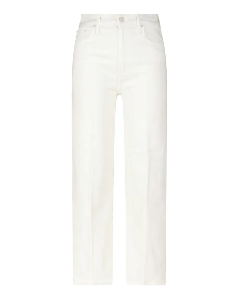 Mother Cropped Straight-Leg Jeans Creme
