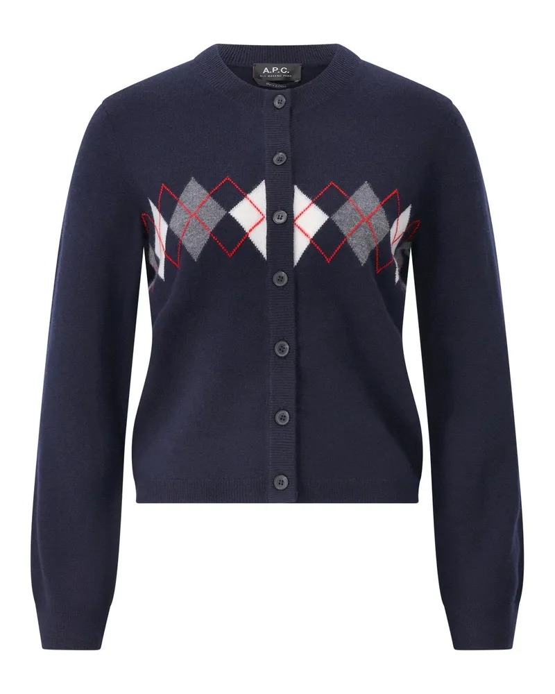 A.P.C. Strickjacke Aria mit Argylmuster Dunkelblau