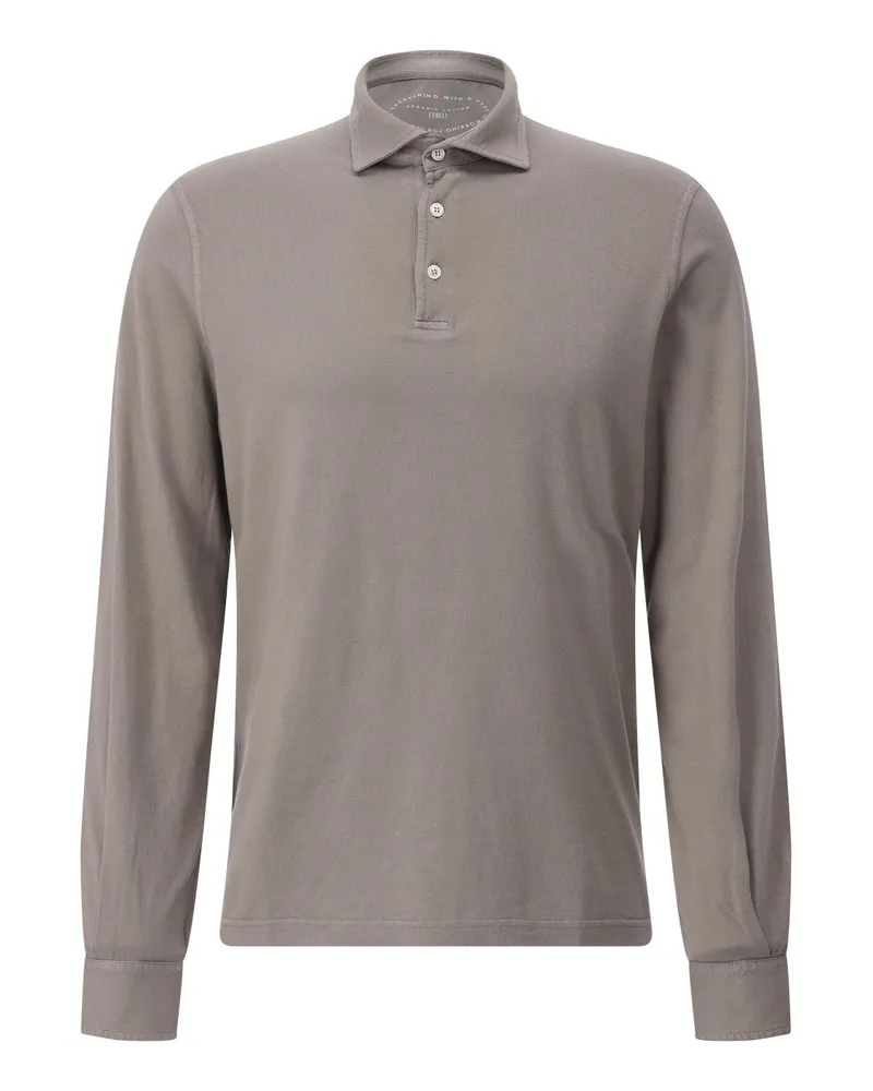 Fedeli Langarm-Poloshirt aus Baumwolle Braun