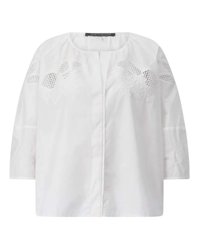 Luisa Cerano Oversized Bluse mit floralem Stick Weiß