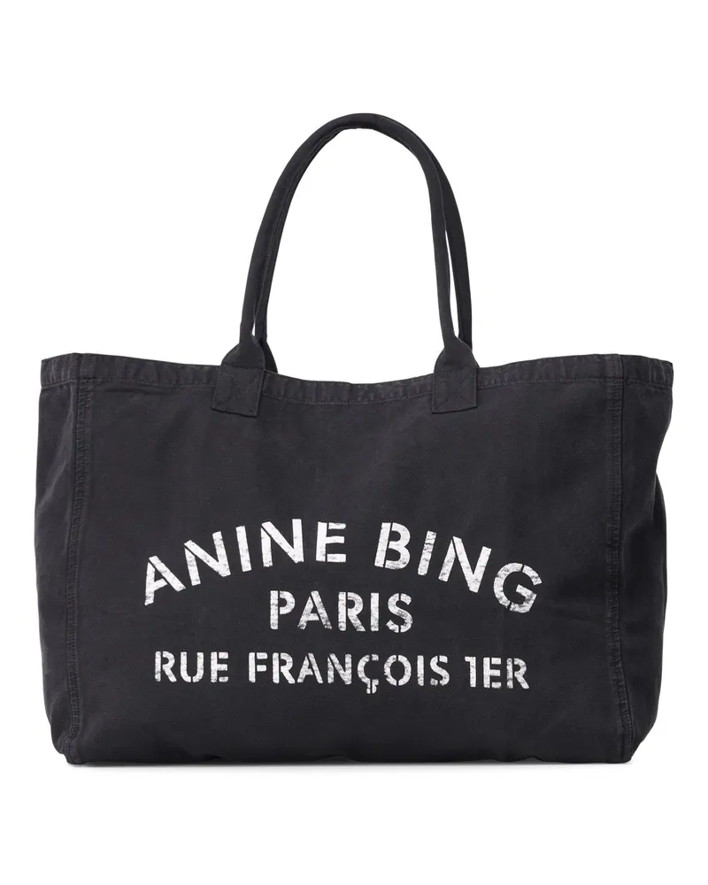 Anine Bing Tote Bag Leo Canvas Schwarz
