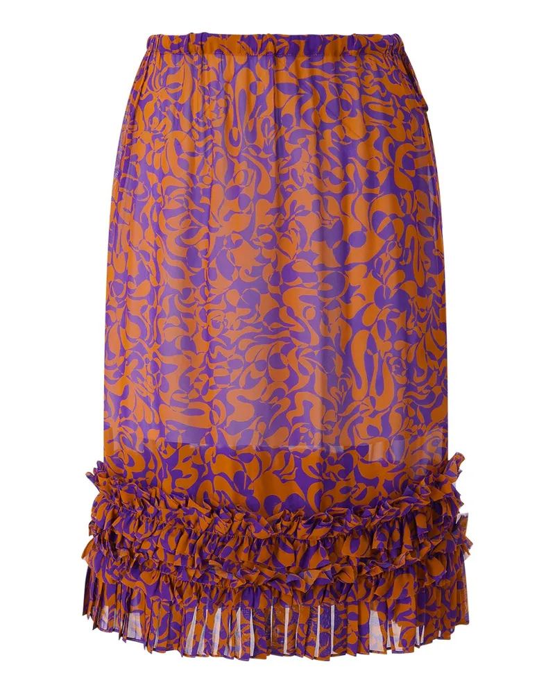 Dries van Noten Midirock Scotts mit Muster Orange