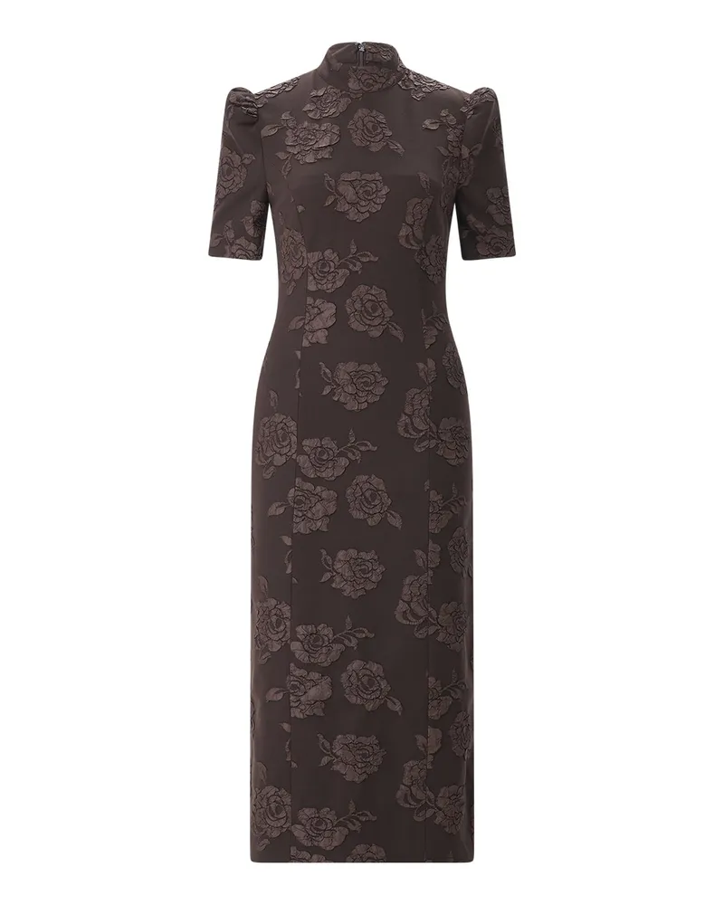 ROTATE Birger Christensen Jacquard Midikleid Dunkelbraun
