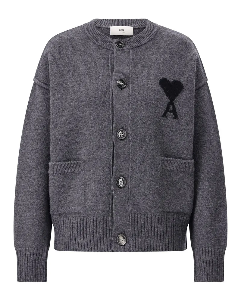 AMI Paris Strickjacke aus Wolle Dunkelgrau