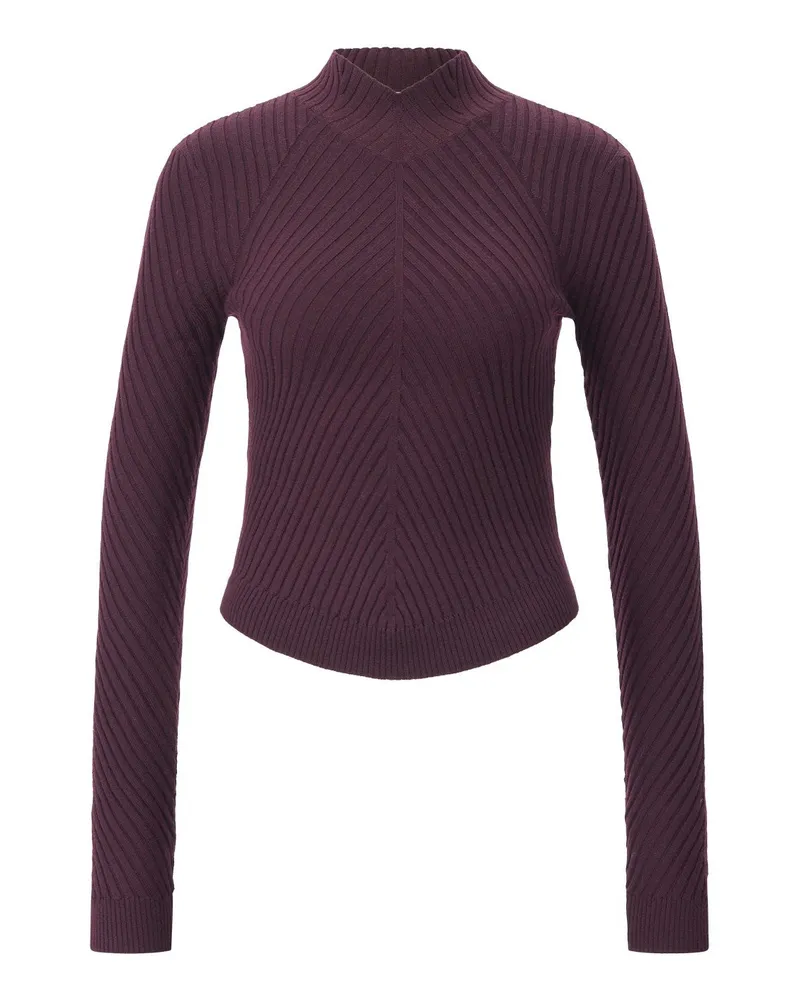 Victoria Beckham Rippstrick Langarmshirt mit Stehkragen Dunkellila