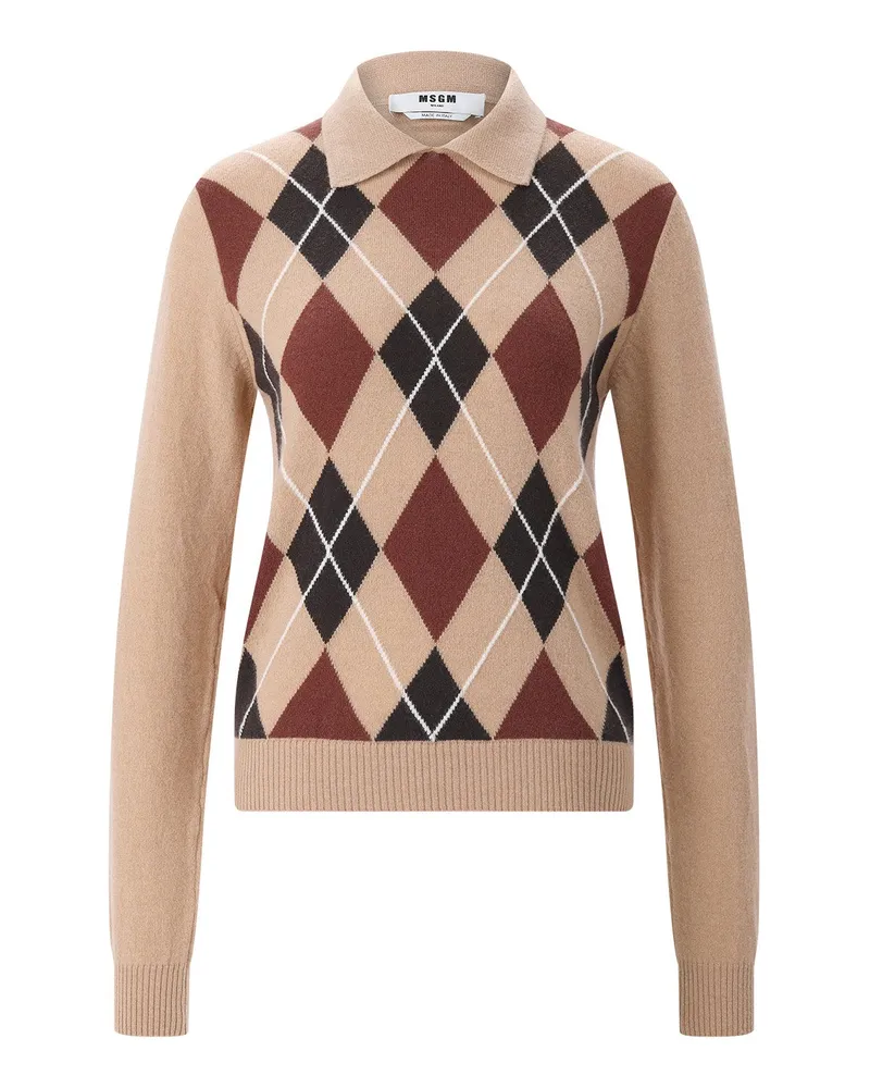 MSGM Pullover Maglia aus Merinowolle & Kaschmir Hellbraun