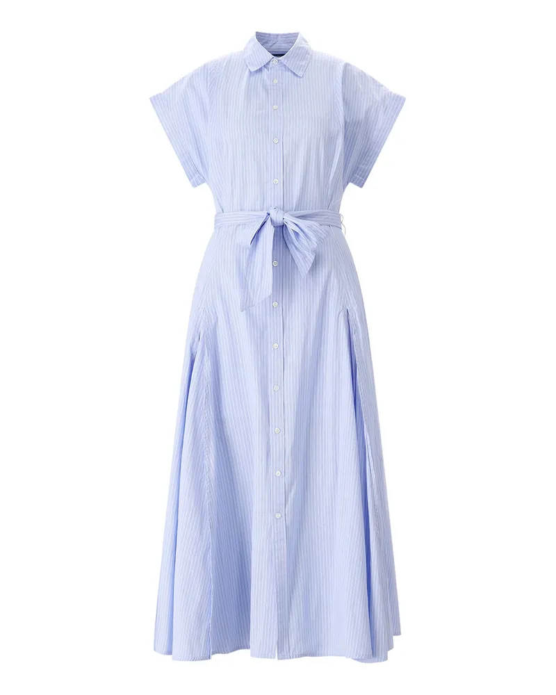 Ralph Lauren Gestreiftes Blusenkleid in Midi-Länge Blau