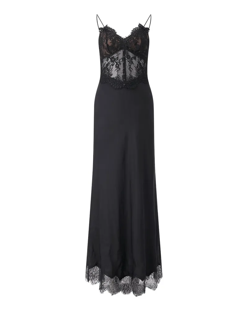 Self-Portrait Midikleid aus Satin & Spitze Schwarz