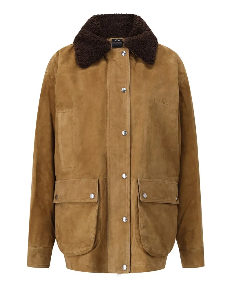 HALFBOY Oversize Lederjacke Braun