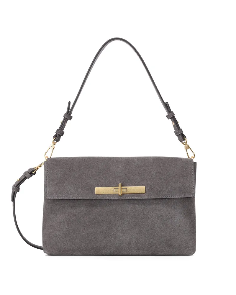 Abro Schultertasche Twist aus Veloursleder Dunkelgrau