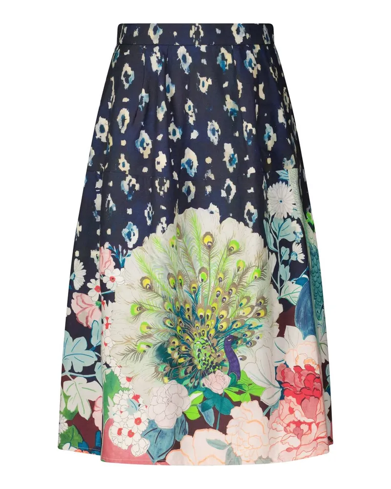 Stella Forest Midirock Beatrice mit Flora-Fauna-Muster Dunkelblau