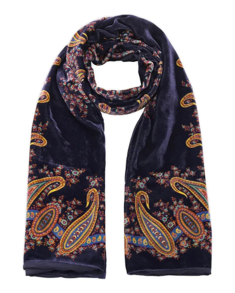 Etro Schal aus Samt mit Paisley-Muster Dunkelblau