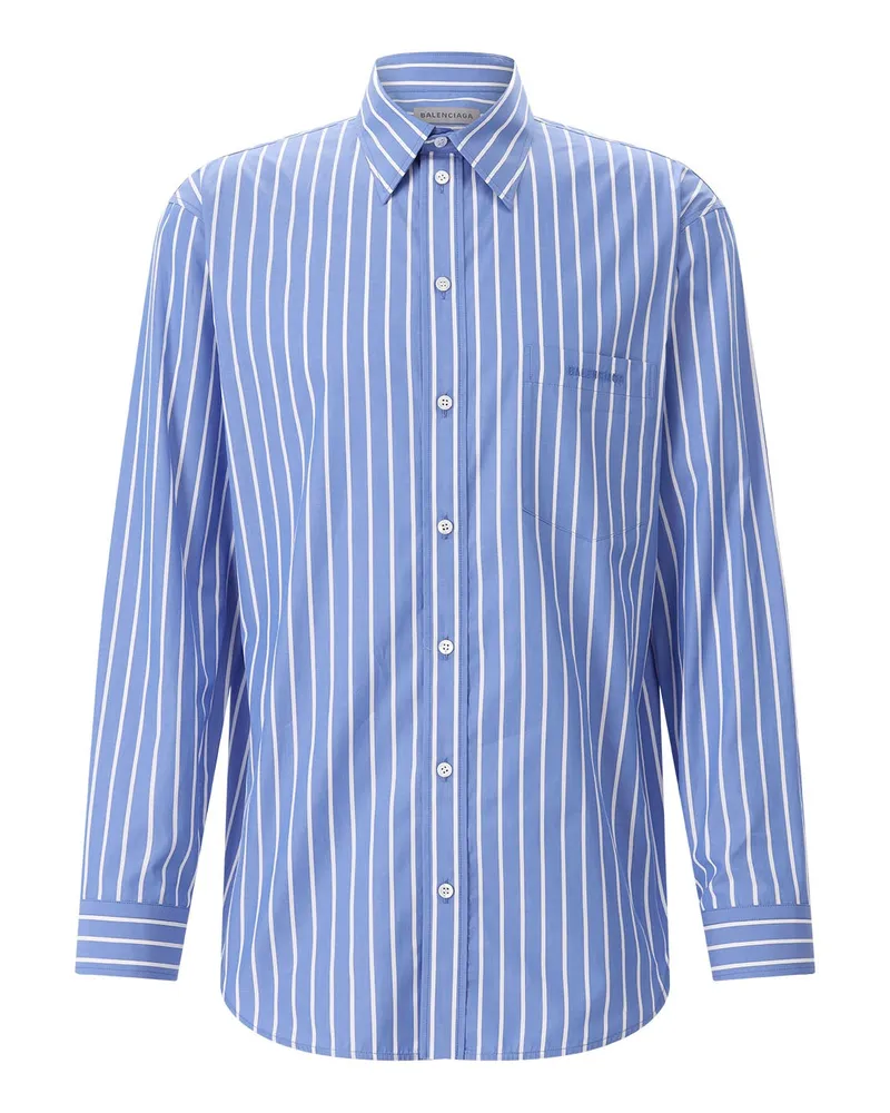 Balenciaga Gestreiftes Hemd mit Logo Blau