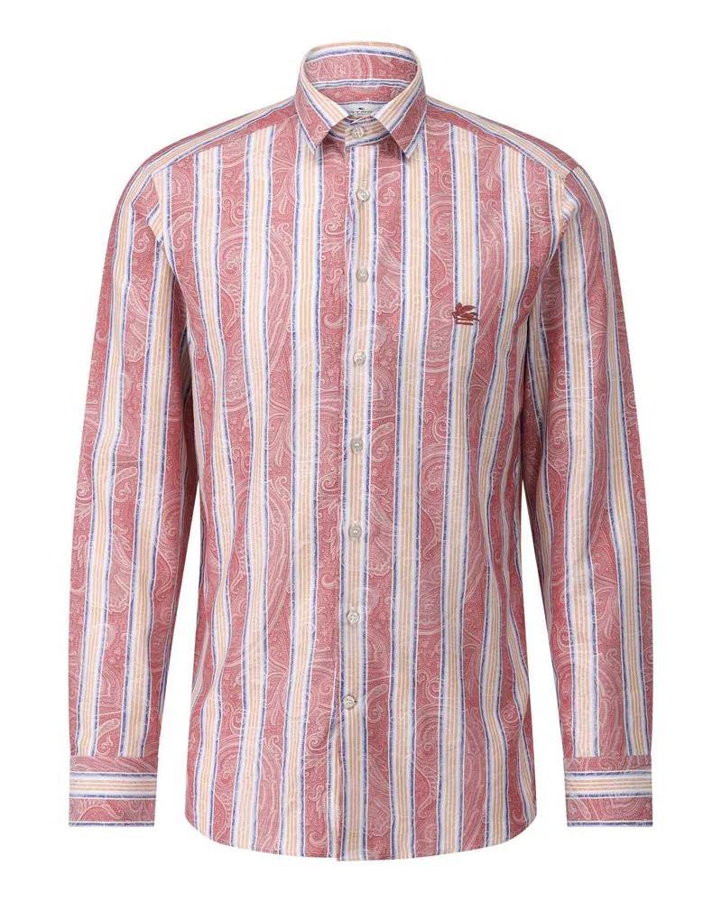 Etro Hemd mit Paisley-Muster und Streifen Rot