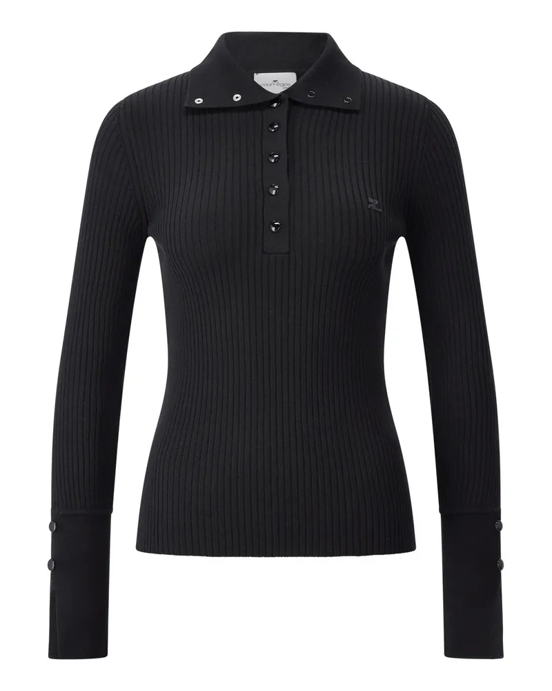 Courrèges Geripptes Shirt mit Logo Schwarz