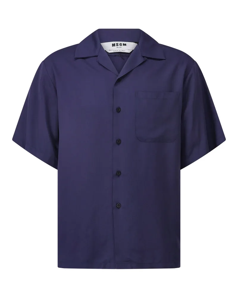 MSGM Oversized Bowlinghemd aus Satin Dunkelblau