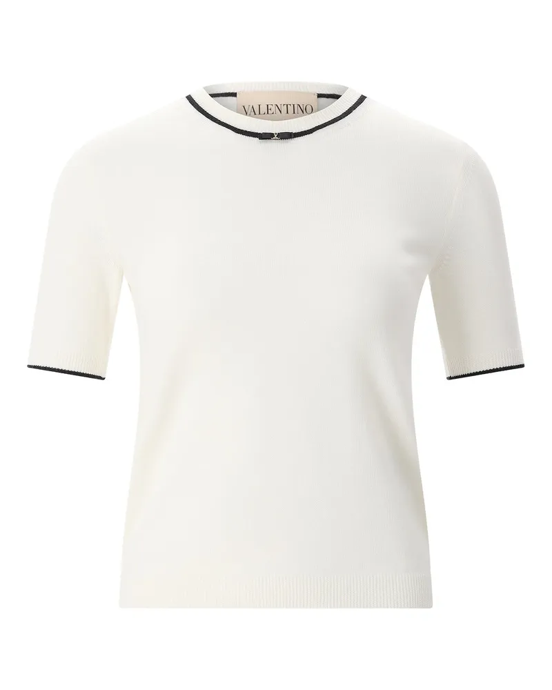 Valentino Garavani Kurzarm-Pullover aus Schurwolle Creme
