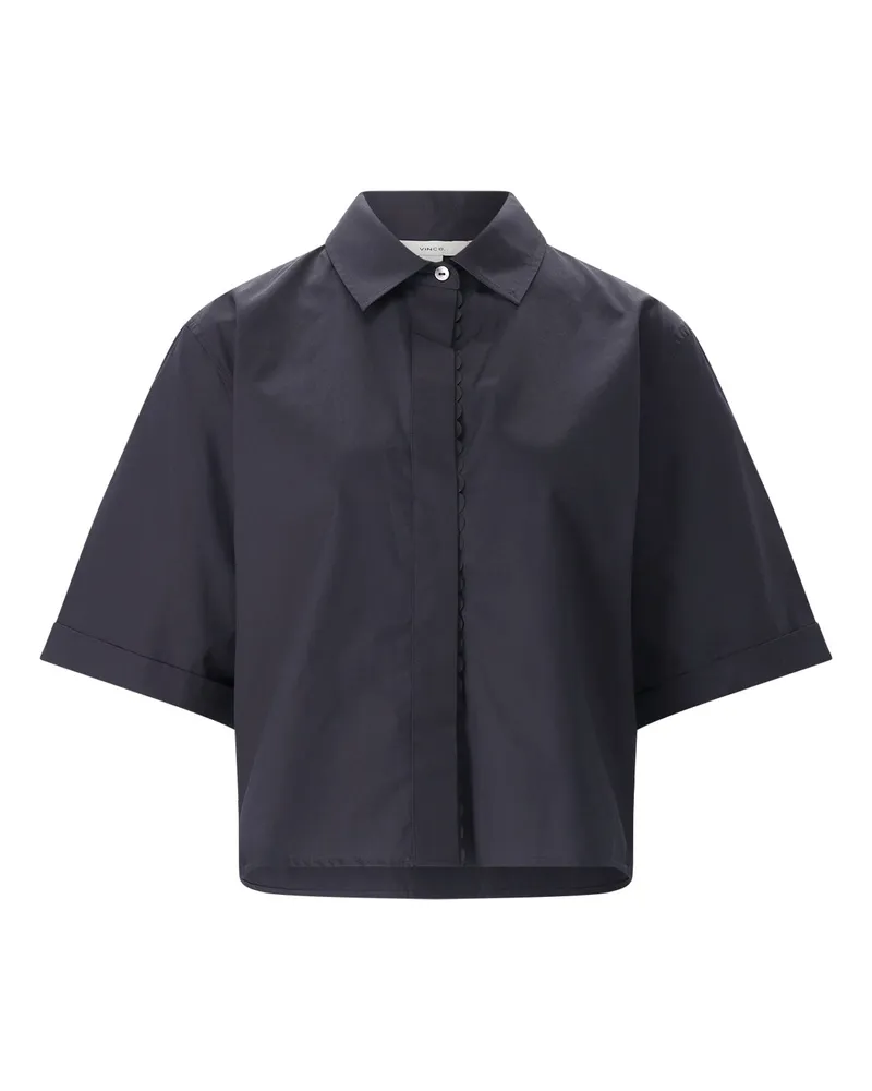 Vince Kurzarm-Hemdbluse aus Baumwolle Dunkelblau